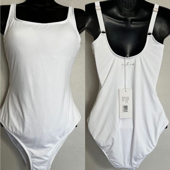 NWT Johnny Was Calme Tank One Piece Swimsuit Bright White Small - Picture 4 of 11